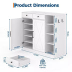 Meuble de rangement pour chaussures, organisateur de chaussures de style ferme moderne avec 6 étagères réglables et 2 tiroirs, meuble d'entrée autoportant pour buanderie, blanc