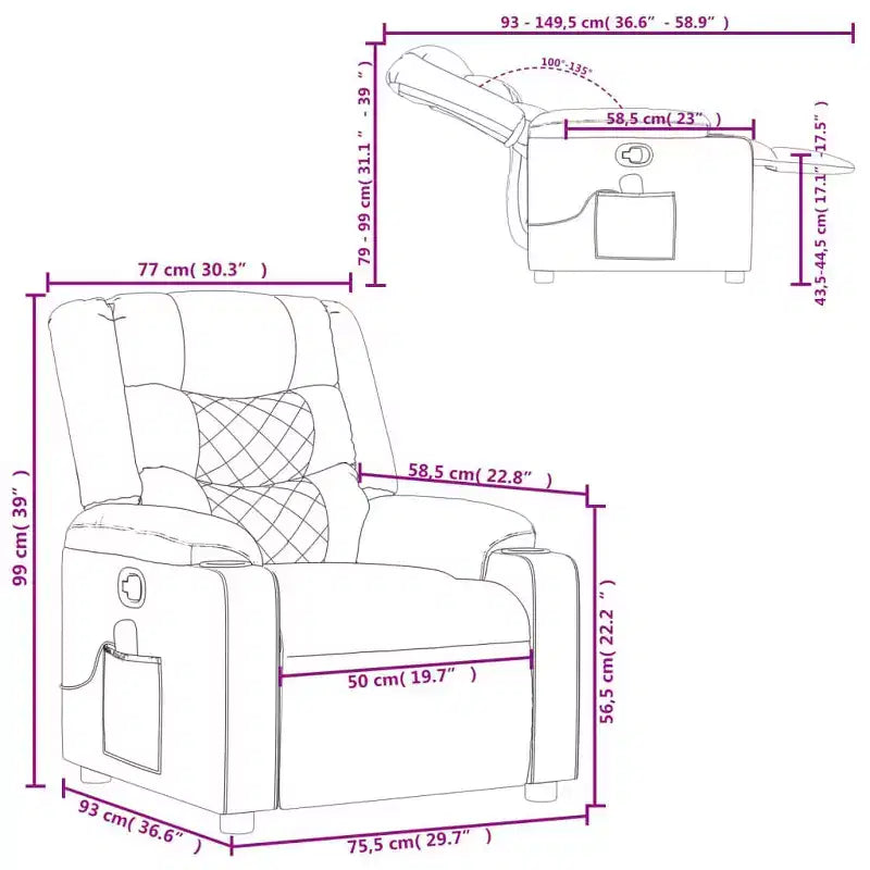 vidaXL Fauteuil inclinable de massage - Gris foncé manuel à dossier rabattable