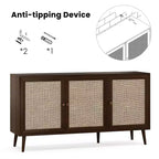Buffet moderne Okak avec 3 portes en rotin, meuble de rangement à 5 pieds, garde-manger de cuisine pour salon, entrée, marron