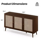Buffet moderne Okak avec 3 portes en rotin, meuble de rangement à 5 pieds, garde-manger de cuisine pour salon, entrée, marron
