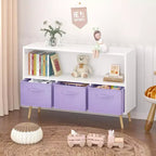 Bibliothèque pour enfants avec tiroirs en tissu pliables, présentoir à livres pour enfants, meuble de rangement pour jouets, blanc/violet