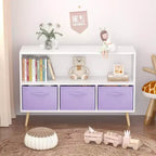 Bibliothèque pour enfants avec tiroirs en tissu pliables, présentoir à livres pour enfants, meuble de rangement pour jouets, blanc/violet