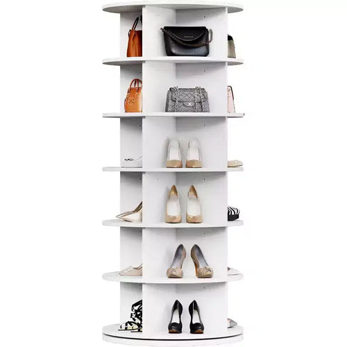 6-Tier Round Rotating Shoe Tower, 360 Spinning Shoe Organizer Stand with Large Capacity, Space-Saving Shoe Storage for Closet, Bedroom & Entryway
