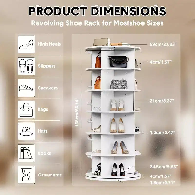 Tour à chaussures ronde rotative à 6 niveaux, organisateur de chaussures rotatif à 360° avec grande capacité, rangement de chaussures peu encombrant pour placard, chambre et entrée