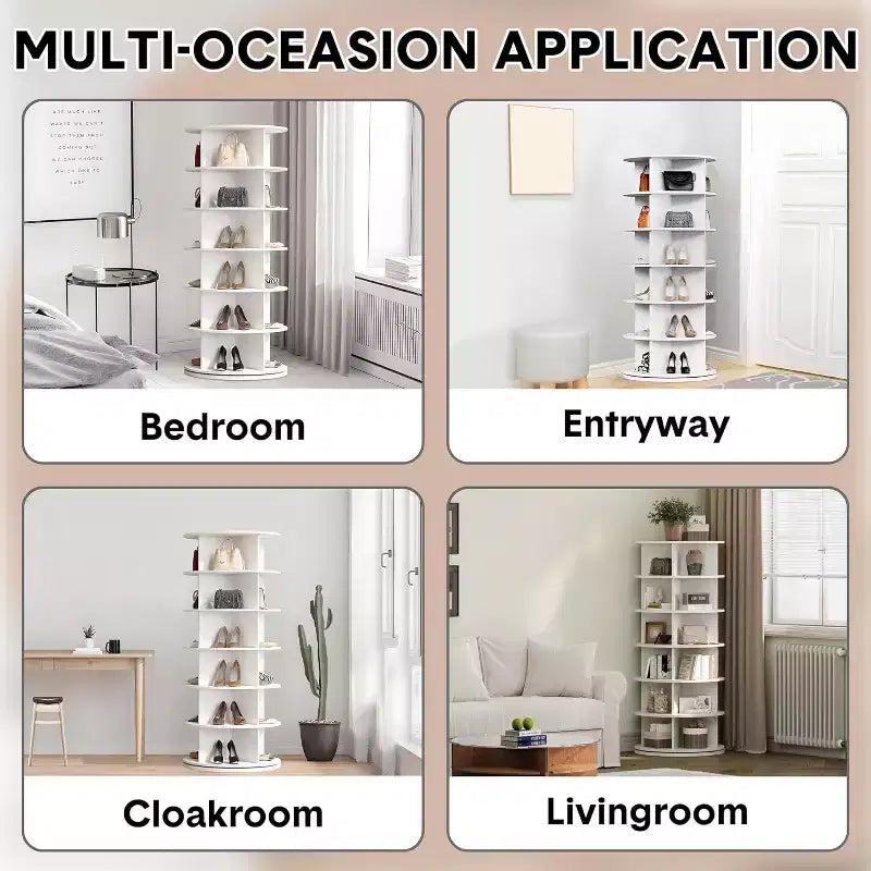 Tour à chaussures ronde rotative à 6 niveaux, organisateur de chaussures rotatif à 360° avec grande capacité, rangement de chaussures peu encombrant pour placard, chambre et entrée