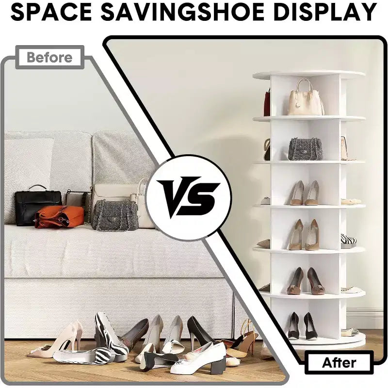 Tour à chaussures ronde rotative à 6 niveaux, organisateur de chaussures rotatif à 360° avec grande capacité, rangement de chaussures peu encombrant pour placard, chambre et entrée