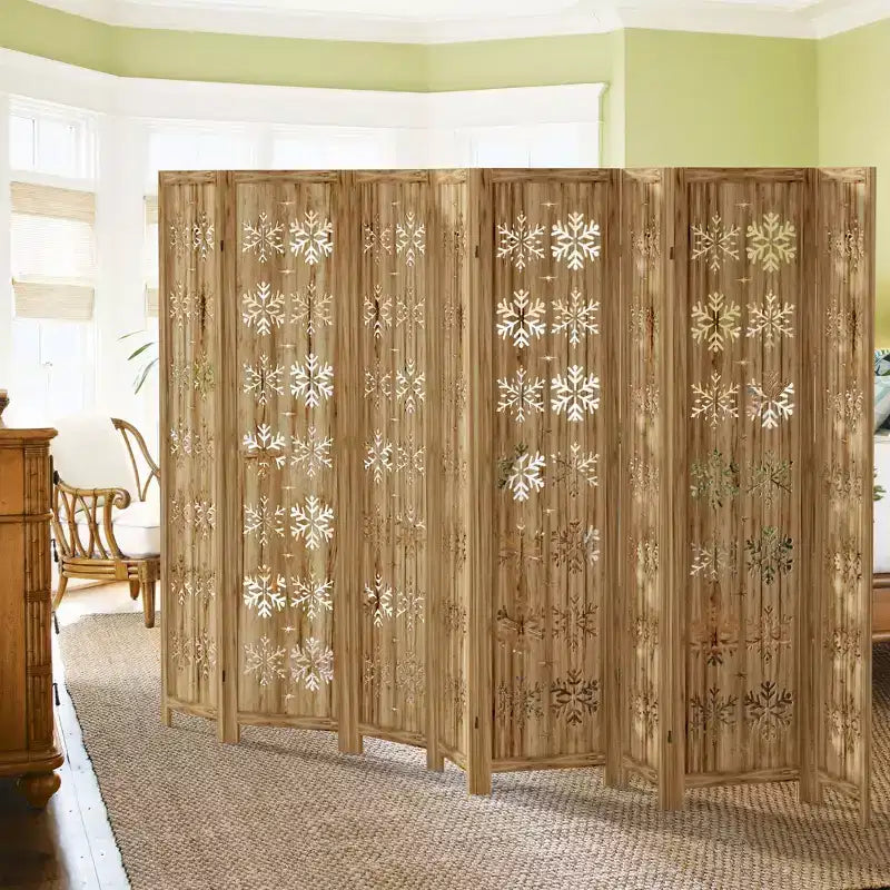 PexFix Room Divider Folding Screen Room Divider with Snowflake Pattern for Home Office Garden Bedroom Paulownia Wood