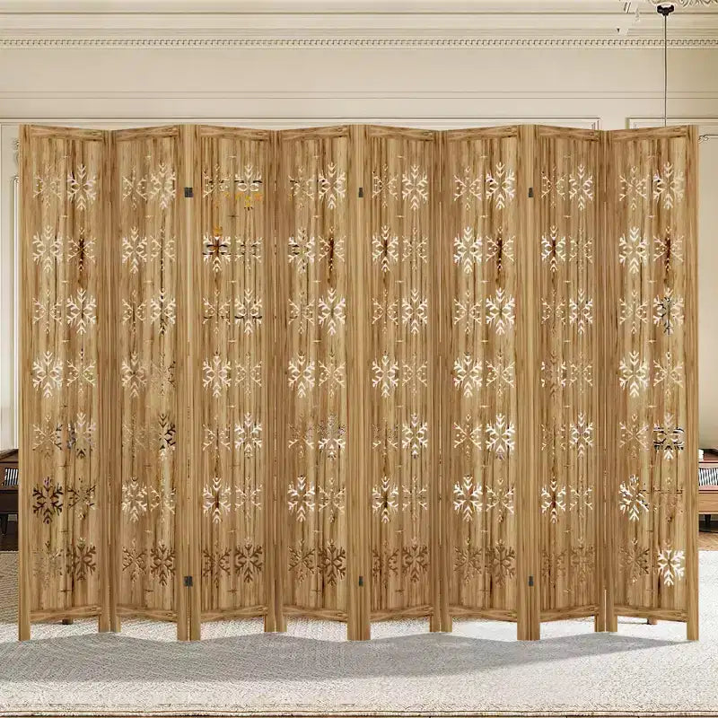 PexFix Paravent Pliant Séparateur de Pièce Motif Flocon de Neige pour Maison Bureau Jardin Chambre Bois de Paulownia