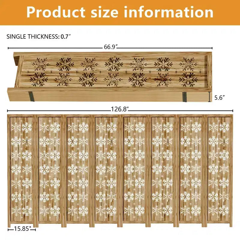 PexFix Paravent Pliant Séparateur de Pièce Motif Flocon de Neige pour Maison Bureau Jardin Chambre Bois de Paulownia