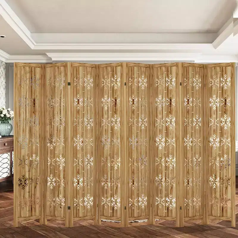 PexFix Paravent Pliant Séparateur de Pièce Motif Flocon de Neige pour Maison Bureau Jardin Chambre Bois de Paulownia