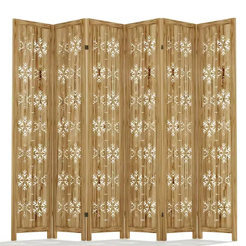 PexFix Paravent Pliant Séparateur de Pièce Motif Flocon de Neige pour Maison Bureau Jardin Chambre Bois de Paulownia
