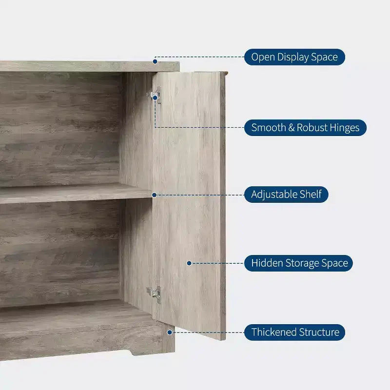 Bahut cannelé avec rangement - 2 portes, étagère réglable et plateau spacieux - Console moderne en bois pour plusieurs pièces