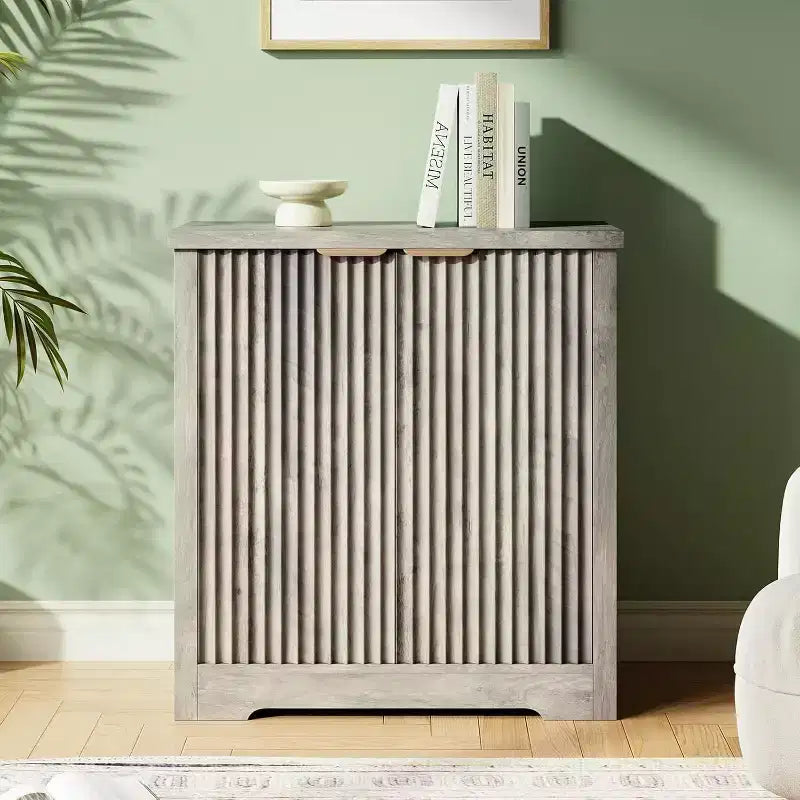Bahut cannelé avec rangement - 2 portes, étagère réglable et plateau spacieux - Console moderne en bois pour plusieurs pièces