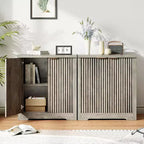 Bahut cannelé avec rangement - 2 portes, étagère réglable et plateau spacieux - Console moderne en bois pour plusieurs pièces