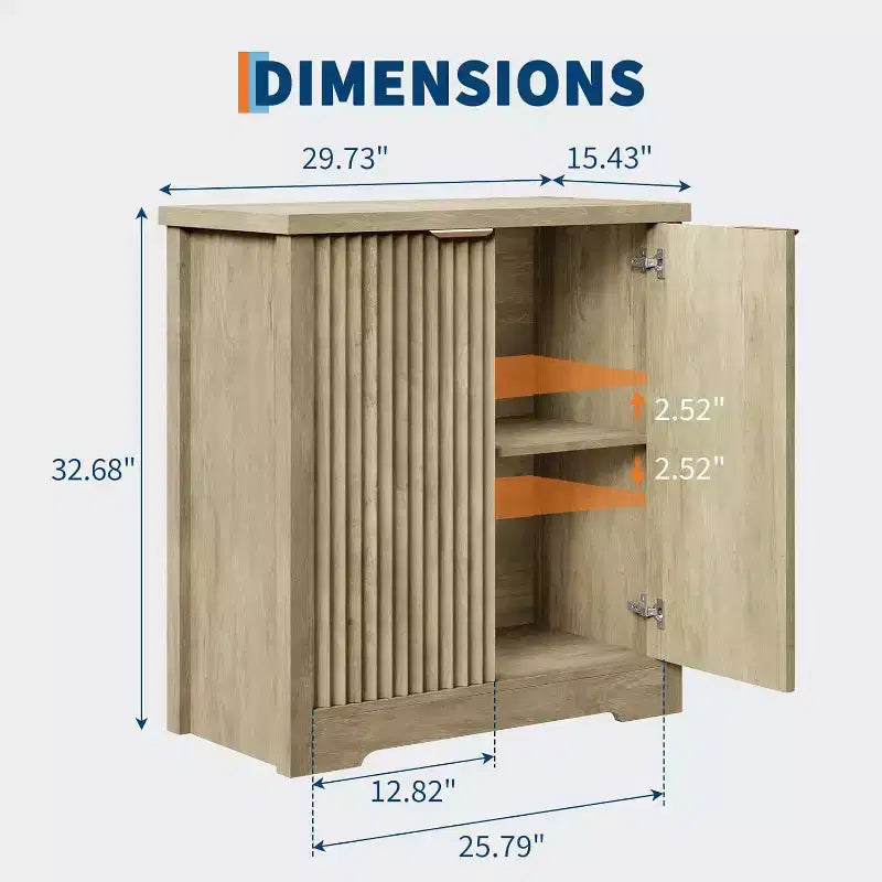 Bahut cannelé avec rangement - 2 portes, étagère réglable et plateau spacieux - Console moderne en bois pour plusieurs pièces
