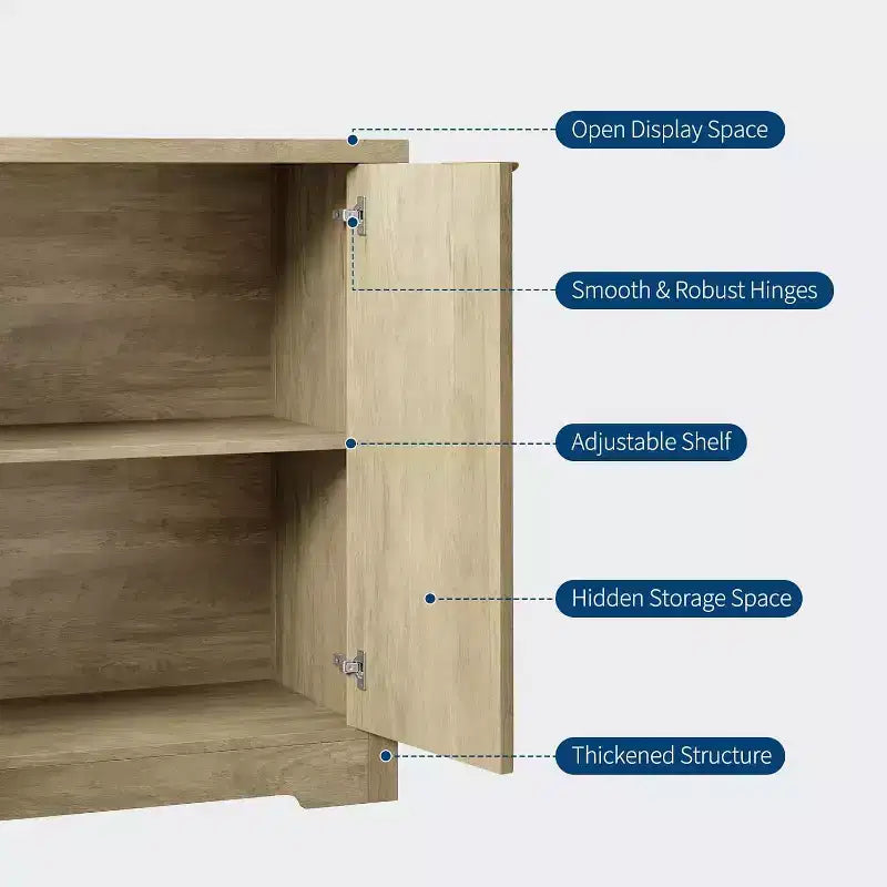 Bahut cannelé avec rangement - 2 portes, étagère réglable et plateau spacieux - Console moderne en bois pour plusieurs pièces