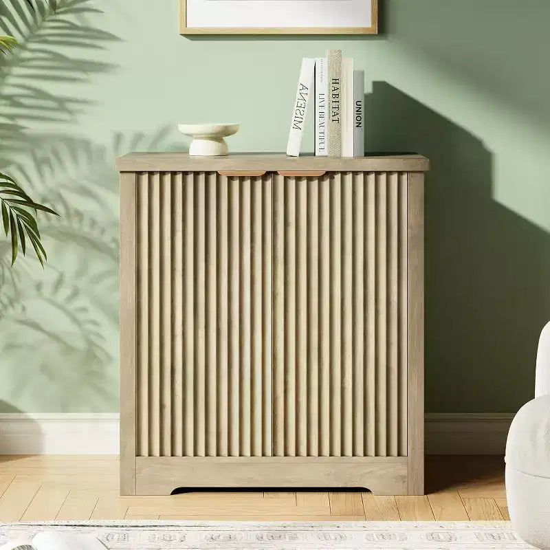 Bahut cannelé avec rangement - 2 portes, étagère réglable et plateau spacieux - Console moderne en bois pour plusieurs pièces