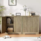 Bahut cannelé avec rangement - 2 portes, étagère réglable et plateau spacieux - Console moderne en bois pour plusieurs pièces