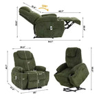 Fauteuil inclinable électrique en velours côtelé avec inclinaison à 155°, massage, chauffage, deux porte-gobelets et aide à la levée, fauteuil confortable ergonomique pour personnes âgées
