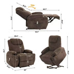 Fauteuil inclinable électrique en velours côtelé avec inclinaison à 155°, massage, chauffage, deux porte-gobelets et aide à la levée, fauteuil confortable ergonomique pour personnes âgées