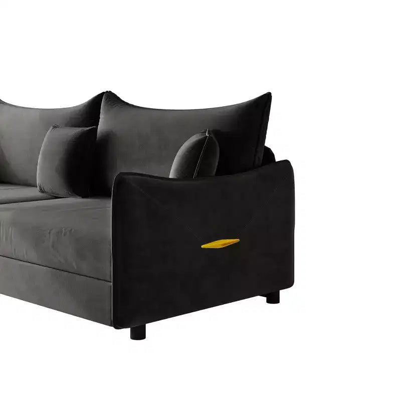 Canapé 3 places moderne en velours Whisen 81.9, Canapé-lit escamotable King Size, Canapé-lit convertible 3-en-1 avec 3 oreillers