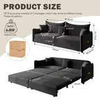 Canapé 3 places moderne en velours Whisen 81.9, Canapé-lit escamotable King Size, Canapé-lit convertible 3-en-1 avec 3 oreillers