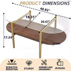 MAYEERTY Table basse ovale en verre avec double couche transparente, en MDF marron, pour salon