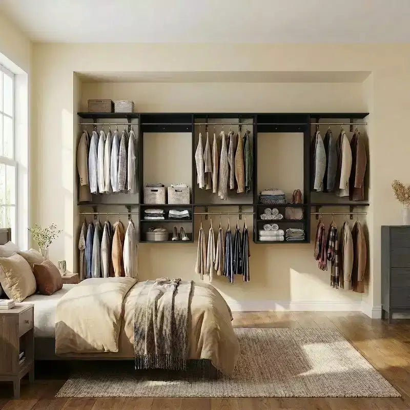 Système d'organisation de placard mural Besiost avec tringles extensibles