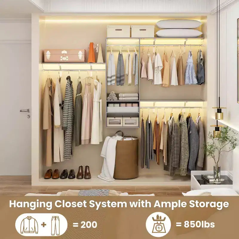 Système d'organisation de placard mural Besiost avec tringles extensibles