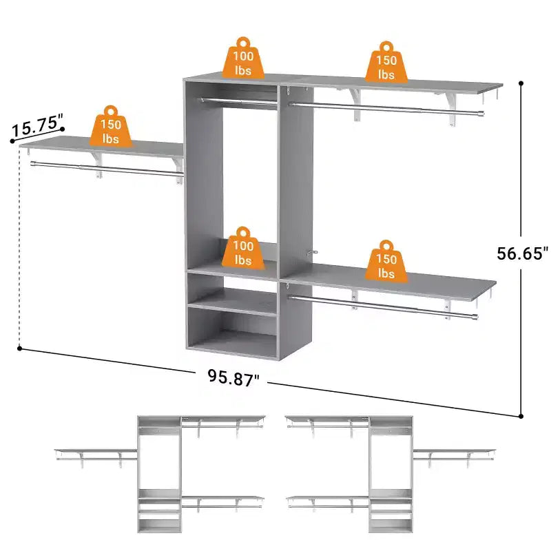 Système d'organisation de placard mural Besiost avec tringles extensibles