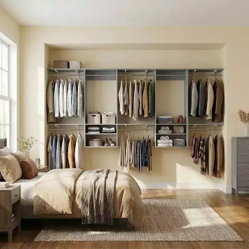 Système d'organisation de placard mural Besiost avec tringles extensibles