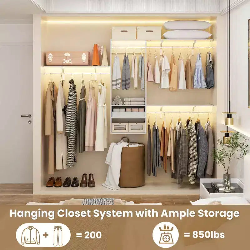 Système d'organisation de placard mural Besiost avec tringles extensibles