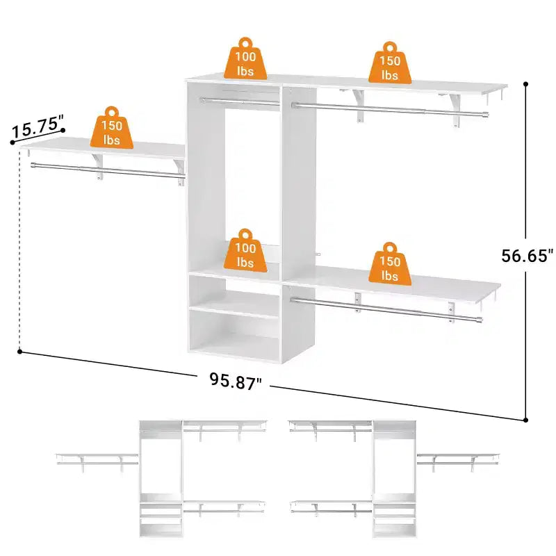 Système d'organisation de placard mural Besiost avec tringles extensibles