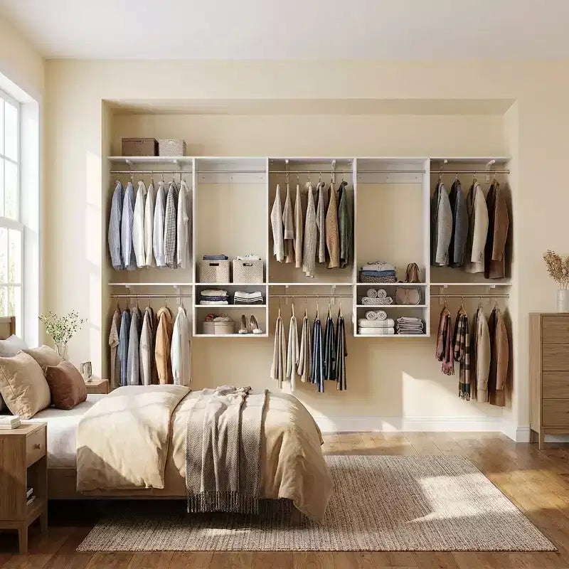 Système d'organisation de placard mural Besiost avec tringles extensibles