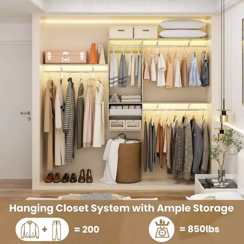 Système d'organisation de placard mural Besiost avec tringles extensibles