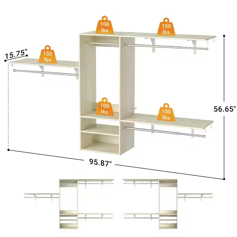 Système d'organisation de placard mural Besiost avec tringles extensibles