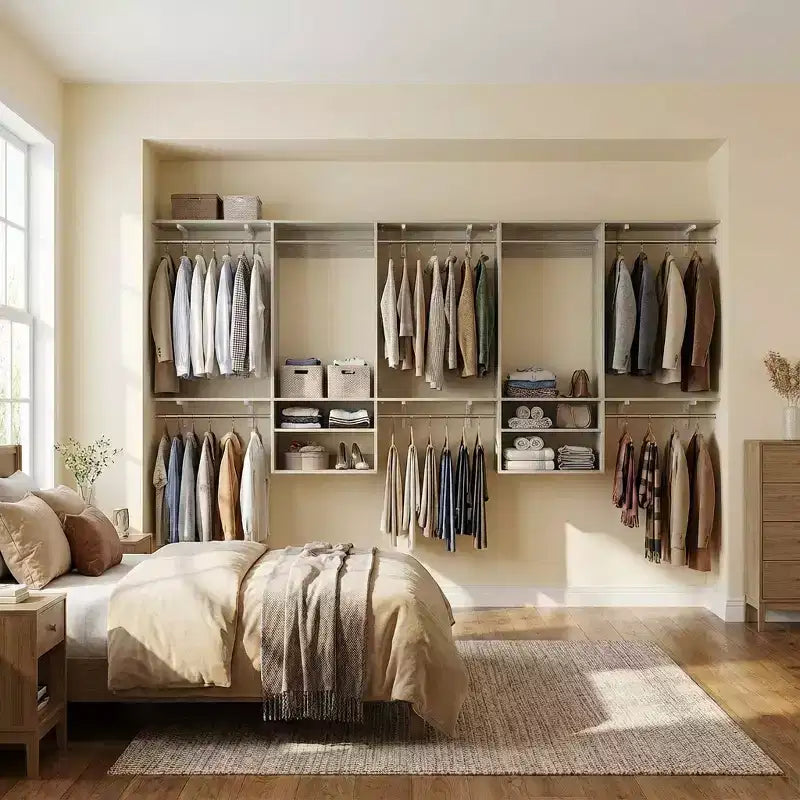 Système d'organisation de placard mural Besiost avec tringles extensibles