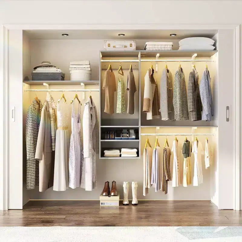 Système d'organisation de placard mural Besiost avec tringles extensibles