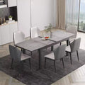 Heynemo Patio Expandable Table Dining Set for 4 to 10, Aluminum Outdoor Dining Table, Rectangular Patio Metal Table with Umbrella Hole, Grey
