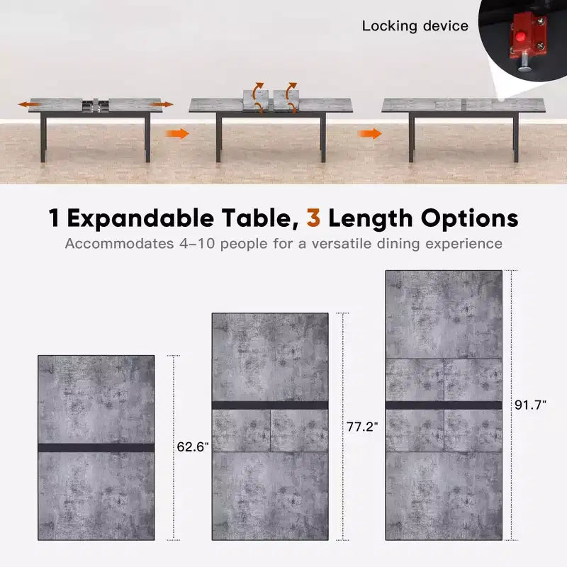 Heynemo Ensemble de salle à manger avec table extensible pour 4 à 10 personnes, table de salle à manger extérieure en aluminium, table de terrasse rectangulaire en métal avec trou pour parasol, gris
