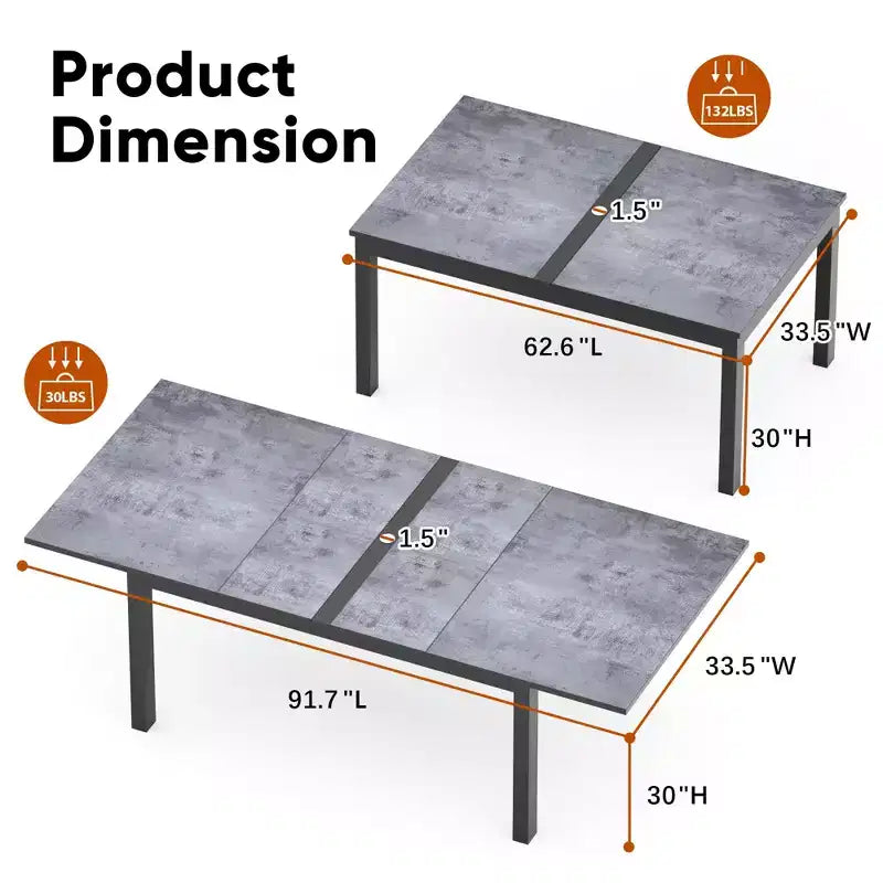 Heynemo Ensemble de salle à manger avec table extensible pour 4 à 10 personnes, table de salle à manger extérieure en aluminium, table de terrasse rectangulaire en métal avec trou pour parasol, gris