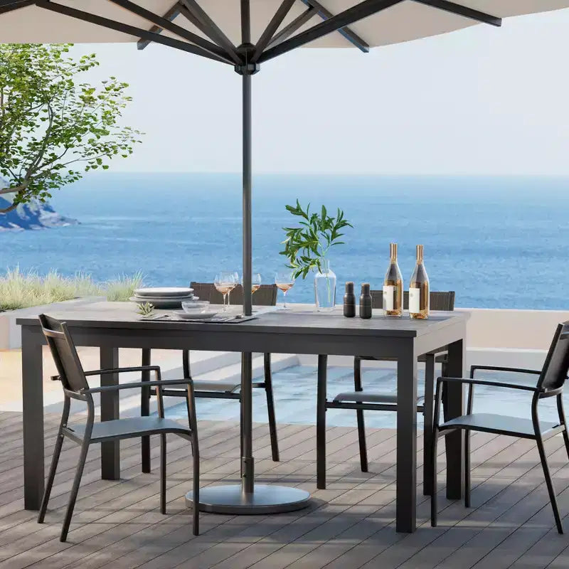 Heynemo Ensemble de salle à manger avec table extensible pour 4 à 10 personnes, table de salle à manger extérieure en aluminium, table de terrasse rectangulaire en métal avec trou pour parasol, gris