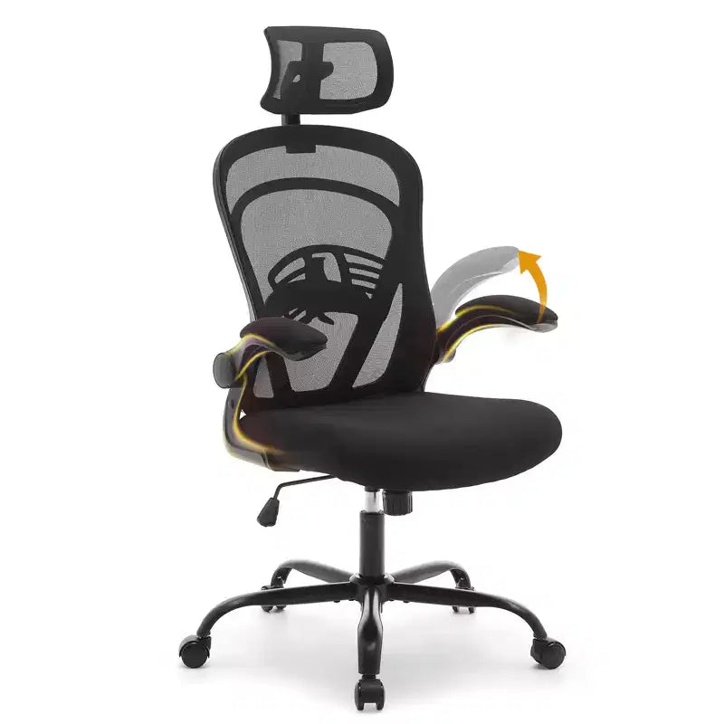 Chaise de bureau ergonomique, chaise de bureau à dossier haut avec hauteur réglable et accoudoirs relevables, chaise de jeu confortable en maille pour le bureau à domicile