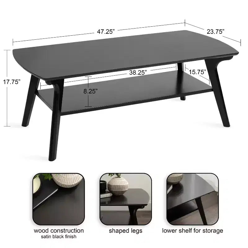 Table basse en bois Kate et Laurel Louena, 48x24x18, Noir