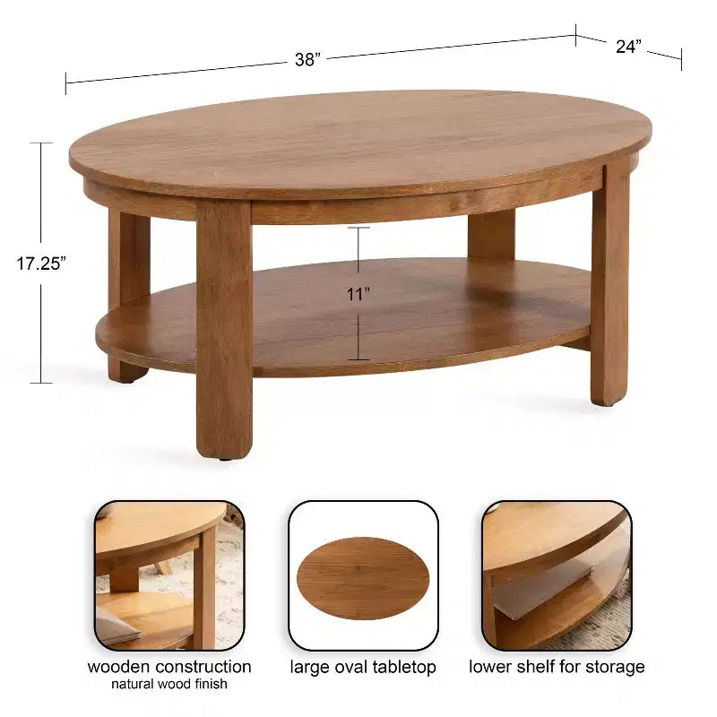 Table basse ovale en bois Foxford de Kate and Laurel, 38x24x18, naturel