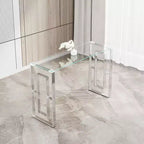 MAYEERTY Console moderne, Table en verre transparent avec pieds en acier inoxydable pour salon, bureau, argent