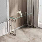 MAYEERTY Console moderne, Table en verre transparent avec pieds en acier inoxydable pour salon, bureau, argent