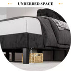 Cadre de lit Celebalcony avec tête de lit capitonnée, lit queen size avec tissu tufté et velours, support de lattes en bois, aucun sommier tapissier requis, noir