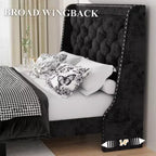 Cadre de lit Celebalcony avec tête de lit capitonnée, lit queen size avec tissu tufté et velours, support de lattes en bois, aucun sommier tapissier requis, noir