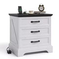 Acekool Modern Farmhouse Nightstand with Charging Station, 3-Drawer Rustic End Table for Bedroom and Living Room